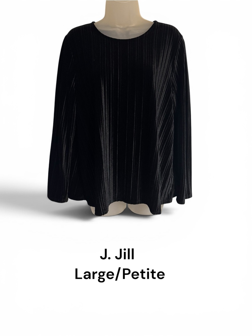 J. Jill GORGEOUS Black Velvet/Velour Long-Sleeve Ribbed Top LARGE/PETITE #U - Picture 1 of 6